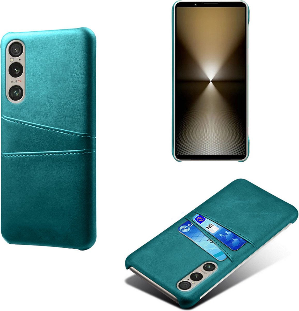 Back Cover met Opbergvakjes + Gehard Glas Screenprotector voor Sony Xperia 1 VI _ Groen