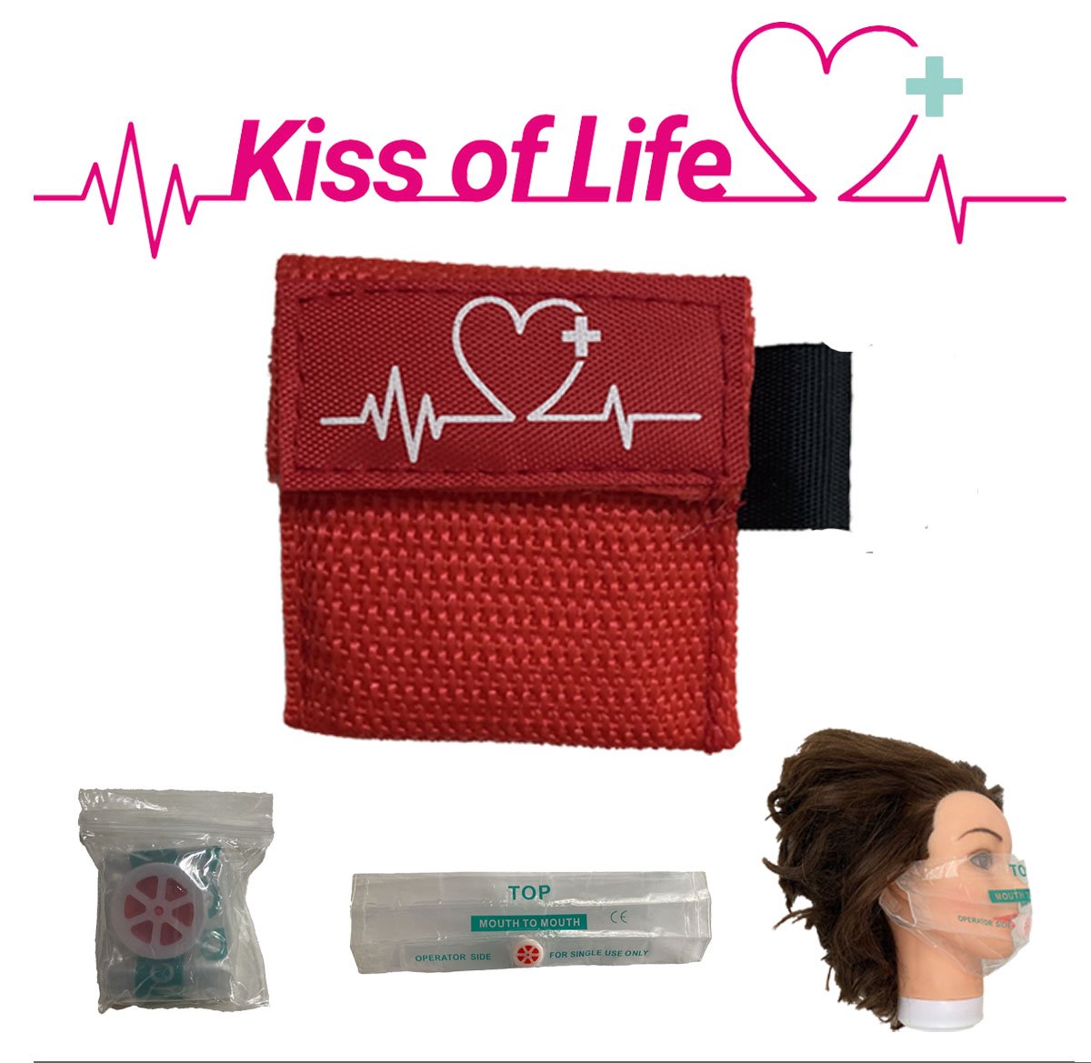 Goedkoopste Reanimatiemasker | Kiss of Life | Reanimeren | Beademingshulpmiddel | Sleutelhanger zonder ring | Rood |