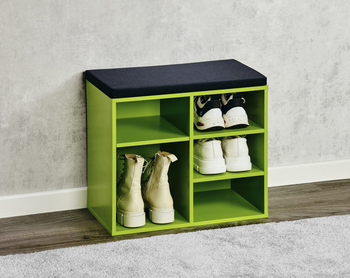 Schoenenkast groen met zitkussen 51,5cm