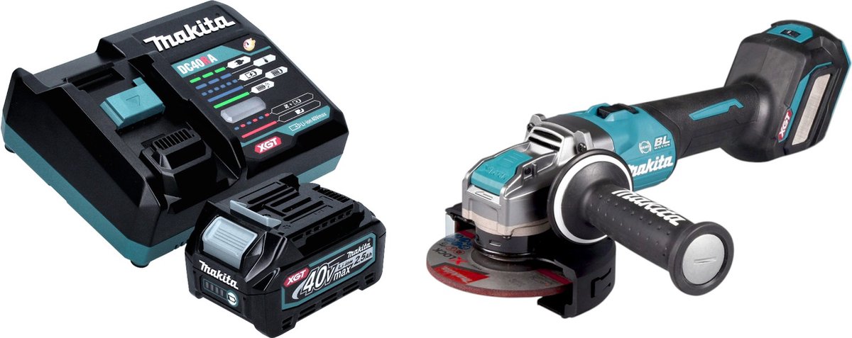 Makita GA 041 GD101 Accu haakse slijper 40 V max. 125 mm X-LOCK Brushless + 1x oplaadbare accu 2,5 Ah + lader