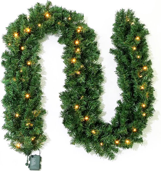 Infinity Goods Guirlande Avec éclairage - Minuterie - Décorations de Noël - 270CM - Guirlande de Noël - Décoration de Noël - 35 LED - Vert