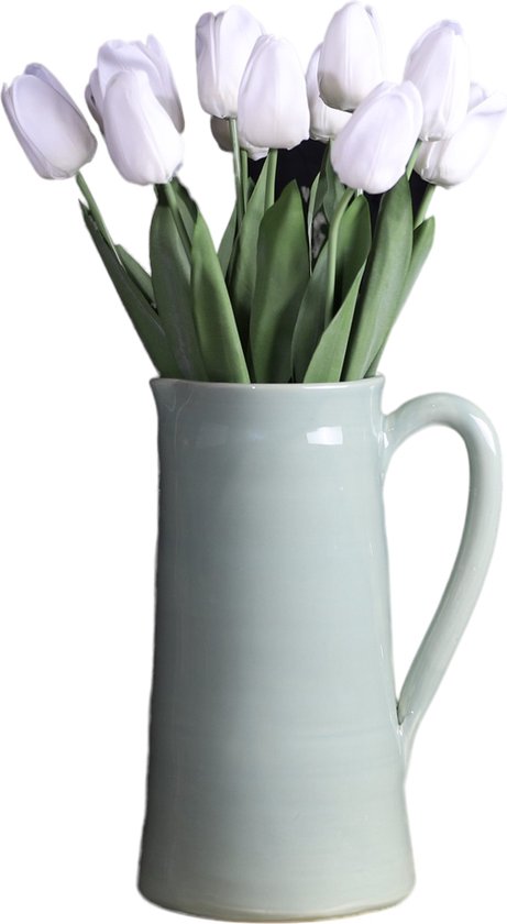 Zijden bloemen boeket - Boeket Luxe Zijden Tulpen Wit - Onderhoudsvrij - Kunstbloemen