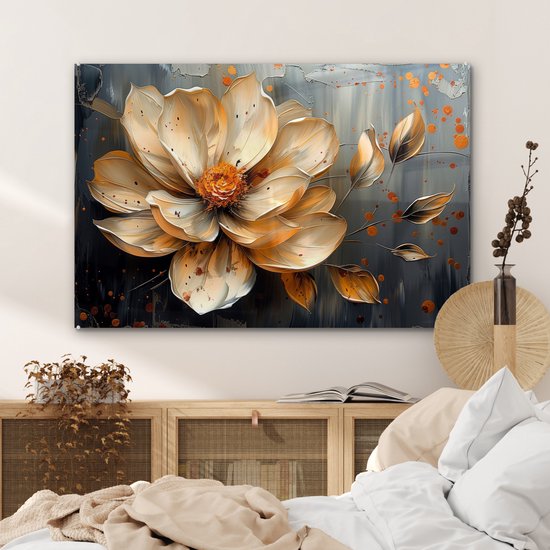 MuchoWow® Peinture sur verre 120x80 cm - Peinture sur verre acrylique - Fleurs - Or - Art - Zwart - Moderne - Photo sur verre - Décoration murale salon - Décoration murale chambre - Peintures