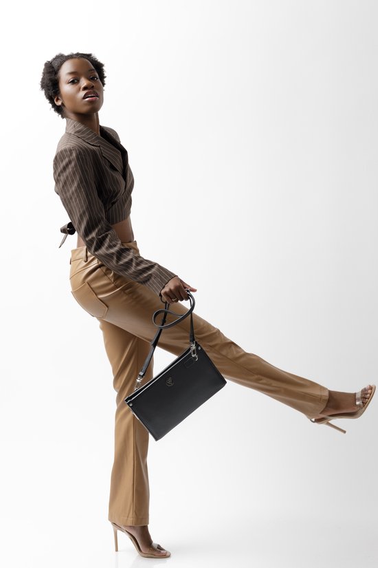 Savory Fashion - Sac à bandoulière/pochette - Serrure à doigt - Zwart - Argent - Cuir - Femme