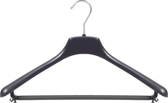 De Kledinghanger Gigant - 10 x Cintre / cintre en plastique noir avec extension d'épaule et barre de pantalon, 42 cm