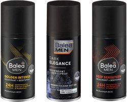 Balea MEN Deodorant Combi-Pack | 3x 150 ml - Verschillende deodorant geuren voor mannen | Golden Intense - Dark Elegance - Deep Sensation | Mixpack Deo voor Mannen