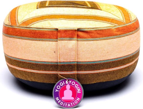 Meditatiekussen crème/oranje patroon multi - 33x17 - Boekweit - Katoen - Meerkleurig van Yogi & Yogini — afbeelding 2