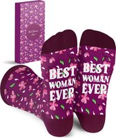Malinsi® Grappige Sokken - Beste Vrouw Ooit - Leuke Huissokken Dames - Gekke Cadeaus Cadeautjes Volwassenen - Funny Socks Vrolijke Geschenkset met Tekst - Cadeau voor Vrouwen Vriendin Mama Moeder Haar Oma - Moederdag Geschenk Giftset Verjaardag