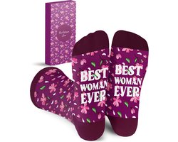 MalinsiĀ® Grappige Sokken - Beste Vrouw Ooit - Leuke Huissokken Dames - Gekke Cadeaus Cadeautjes Volwassenen - Funny Socks Vrolijke Geschenkset met Tekst - Cadeau voor Vrouwen Vriendin Mama Moeder Haar Oma - Moederdag Geschenk Giftset Verjaardag