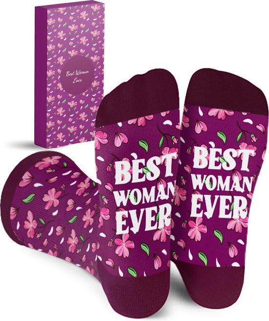 Malinsi® Chaussettes Femme Meilleure Femme - Chaussettes d'intérieur jusqu'à 41 - Cadeau Happy Fête des Mères - Chaussettes Maman - Coffret Cadeau pour Femme
