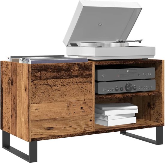vidaXL - Meuble à disques - 84,5x38x48 - cm - décoré - bois - ancien - couleur bois