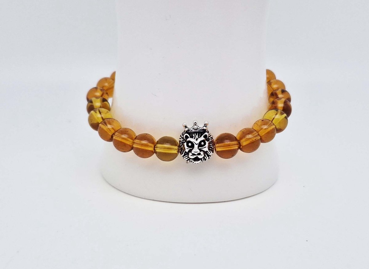 Handgemaakte natuursteen armband met Metalen vorm - Model 10 - "Citrine" -8 mm diameter van de korrel- Diameter armband 20 cm - Een mooi cadeau voor familie en vrienden