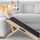 Hondenloopplank- Hondentrap voor grote en kleine honden PriorPet - Instelbaar 18 tot 53 cm - Voor Bed en Bank - Berkenhout - Landingsplatform sluit naadloos aan - Loopplank Hond Opvouwbaar - Naturel