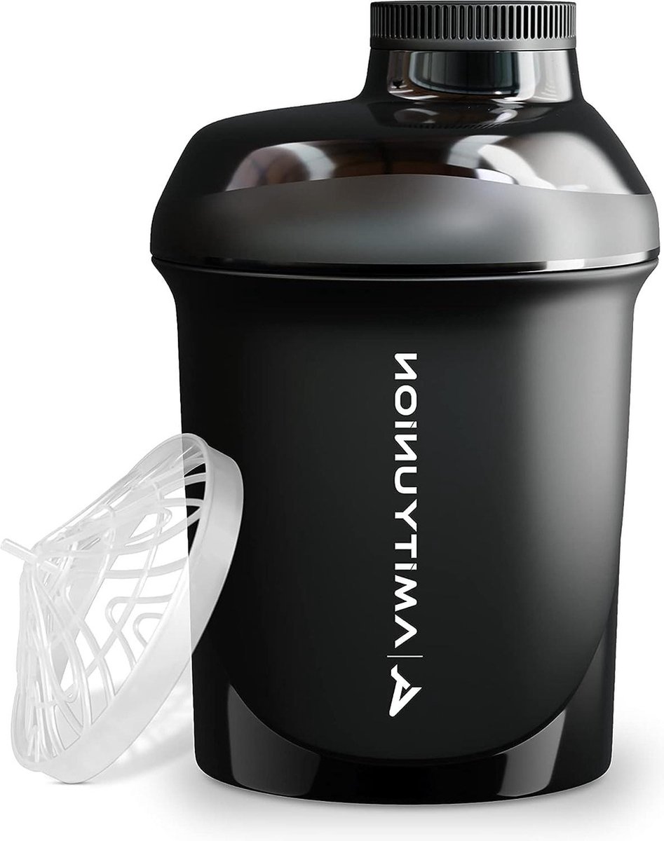 Goedkoopste 400 ml Protein Shaker with Strainer - Leak-Proof Small Shaker for Protein Shakes - BPA Free with Cream Whey Protein Powder - Black