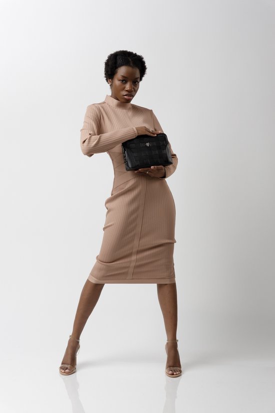 Savory Fashion – Robe bandage - Manches longues - Kol - Camel - Taille M