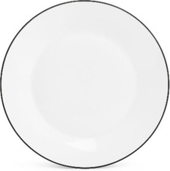 BonBistro Plat bord 24cm black rim Basic White (Set van 6)
