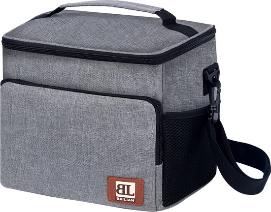 Foto: Rainbecom koeltassen lunchtas 26x21x22 cm 12 liter grijs isolatie kationisch polyester handvat riem koeltas lunch bag ge soleerde koeltas picknicktas
