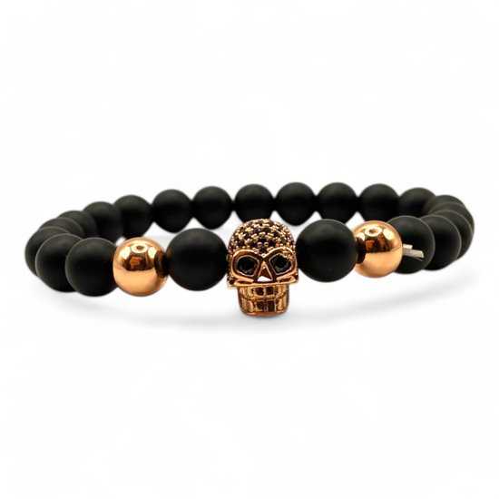 LOUD AND Bracelets de perles - Bracelet Perles - Bracelet Homme - Tête de Mort - Koper Zwart Mat