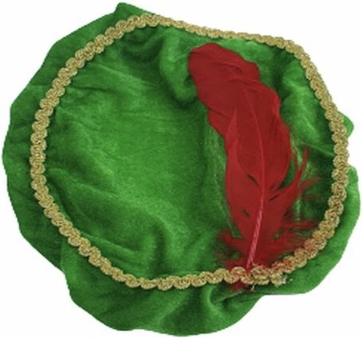 pietenmuts - unisex - groen met rode veer & goud detail - morgen in huis - kinderen - pieten baret - sinterklaas - unisex