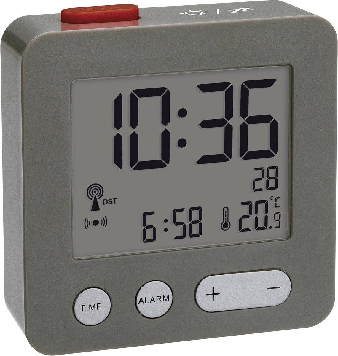 TFA Dostmann 60.2545.01 - Wekker - Radiogestuurde tijdsaanduiding - Datumaanduiding - Alarm - Snooze - Binnentemperatuur - Achtergrondverlichting - Zwart