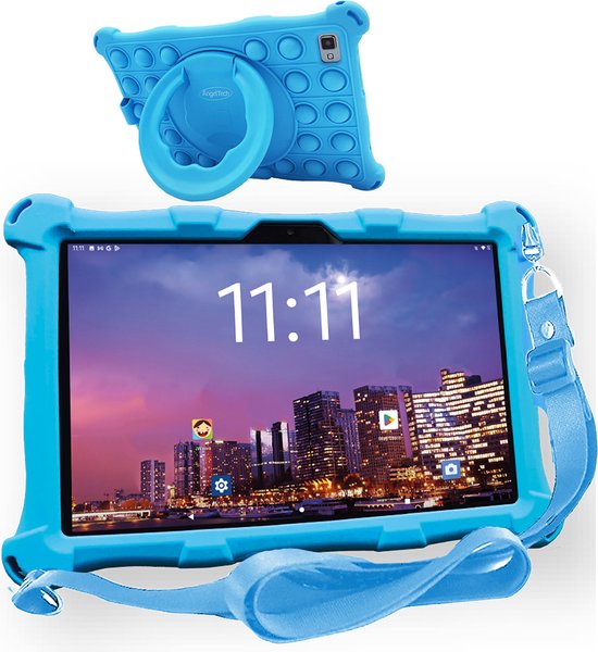 AngelTech Kindertablet XL PRO II - 4+3GB RAM – 64+128GB – In Bol Sterrenreview 2024 - Snelle 10 inch Kindertablet – Vanaf 3 Jaar – Perfect voor School – 100%Kidsproof – Ouderlijk Toezicht – 360° Fidgy Beschermhoes – Blauw