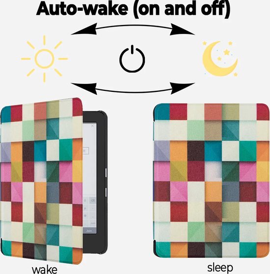 Lunso - Geschikt voor Kobo Glo / Glo HD / Touch 2.0 hoes (6 inch) - sleep cover - Blokken van Lunso — afbeelding 4