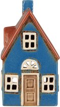 Ib Laursen - Keramieken huisje - waxinelichthouder - blauw bruine deur