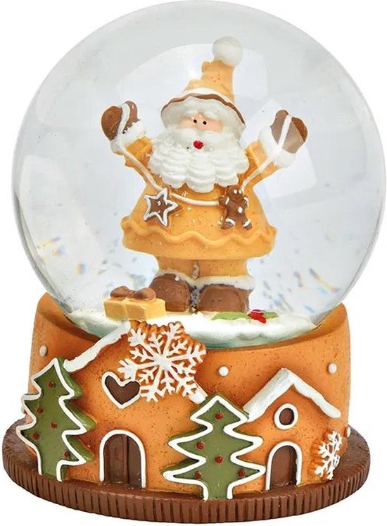 Wurm - Boule à neige - Père Noël - Mains en l'air - Étoile de Noël - Pain d'épices - Pain d'épices - Cadeau de Noël - Noël - Décoration de Noël - Ø 6,8 x 8,8 cm - Polyrésine/verre