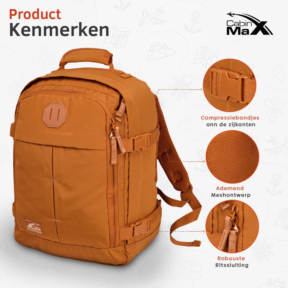 CabinMax Metz Reistas – Handbagage 24L Ryanair - Wizz Air – Rugzak Transavia – Schooltas - 40x30x20 cm – Compact Backpack – Lichtgewicht – Terracota – foto 2