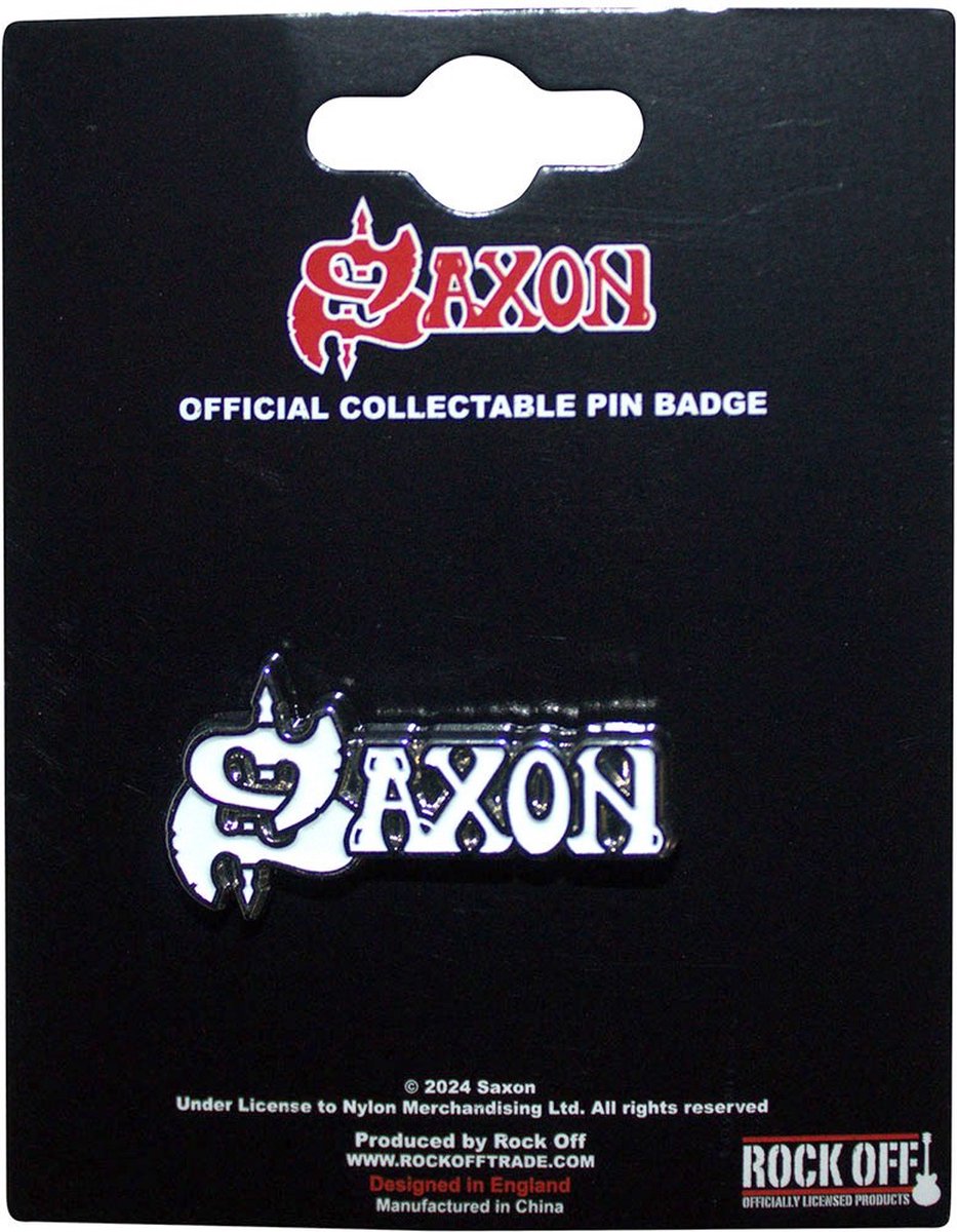 Saxon - White Logo Pin - Wit