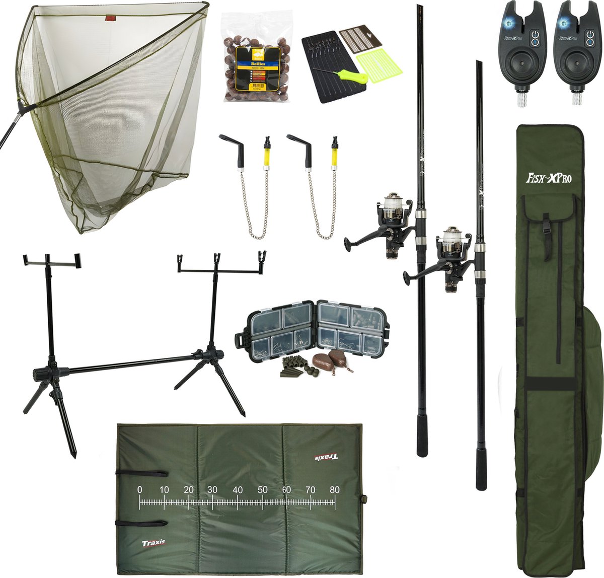 Fish-Xpro Karperset - Improve Mega - Karpervissen - 2 Hengels - 2 Molens - Schepnet - Onthaakmat - Rodpod - Beetmelders
