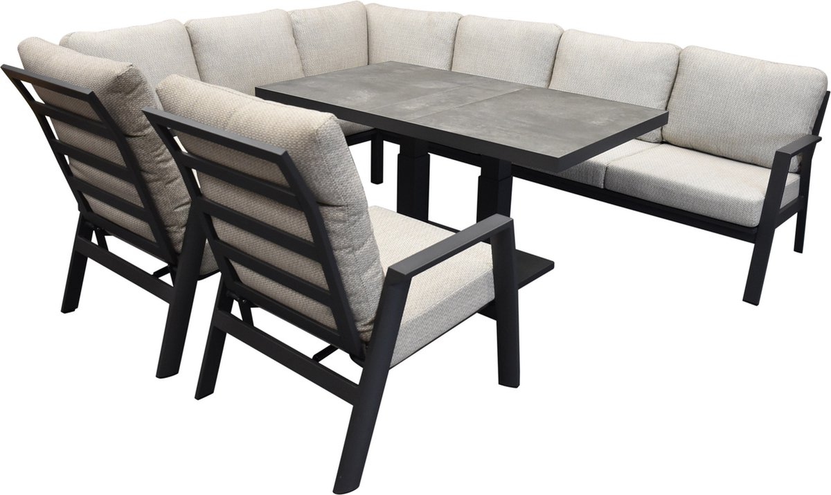 Barolo hoek dining loungeset 6 delig aluminium verstelbare tafel antraciet