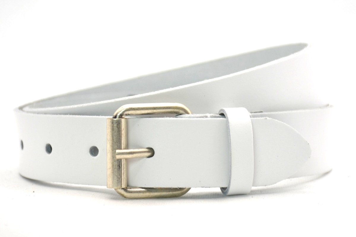 Leren kinderriem wit 3 cm breed - Witte Kinder riem - Echt Leer - Maat: 65 - Totale lengte riem: 80cm