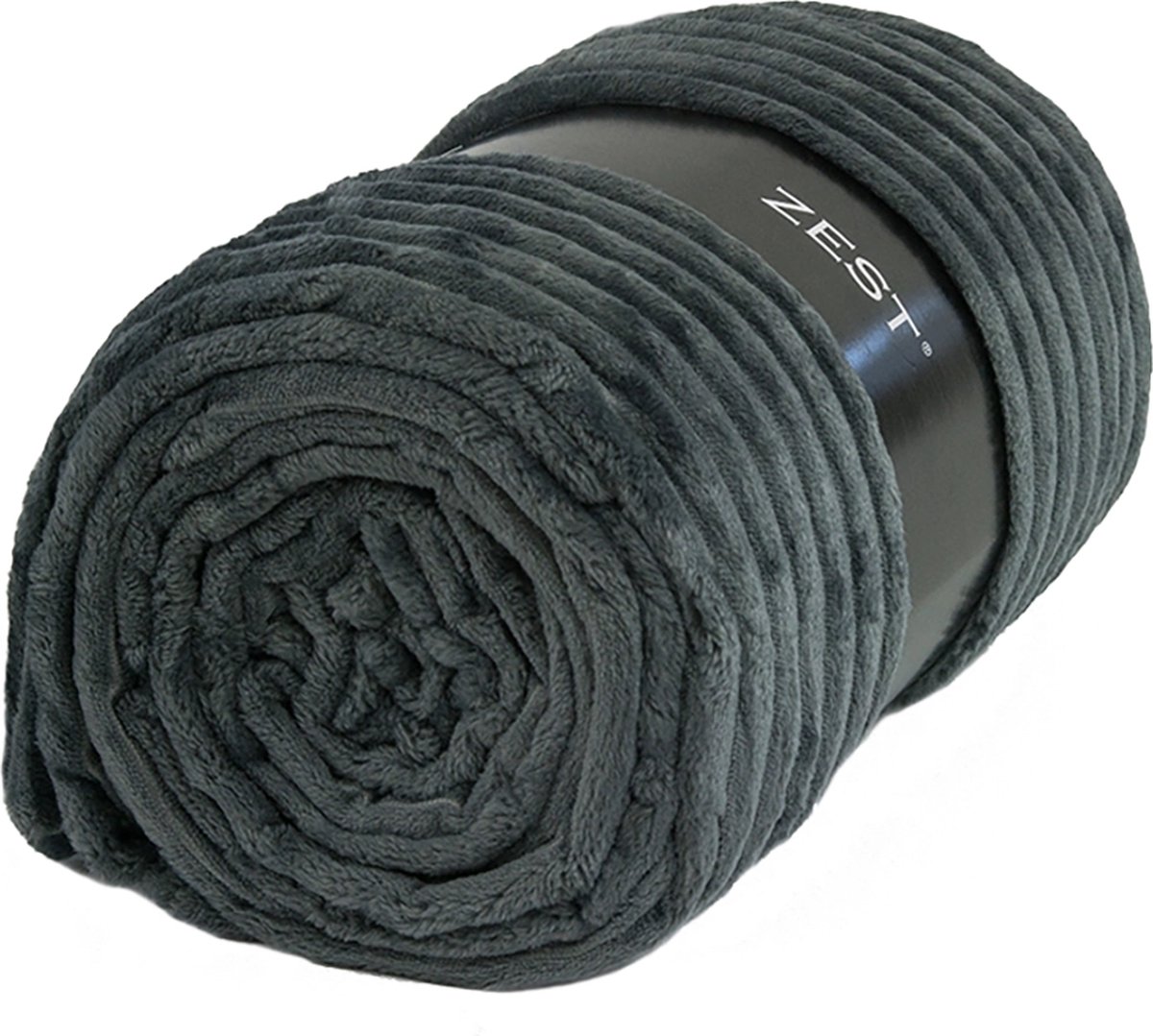 Zest - Fleece plaid voor op de bank - Ribbelstructuur & Extra Groot - Donkergrijs - 200x150 cm - 100% polyester - warm en zacht- Perfect voor op de bank - Fleeceplaid - GAEVE