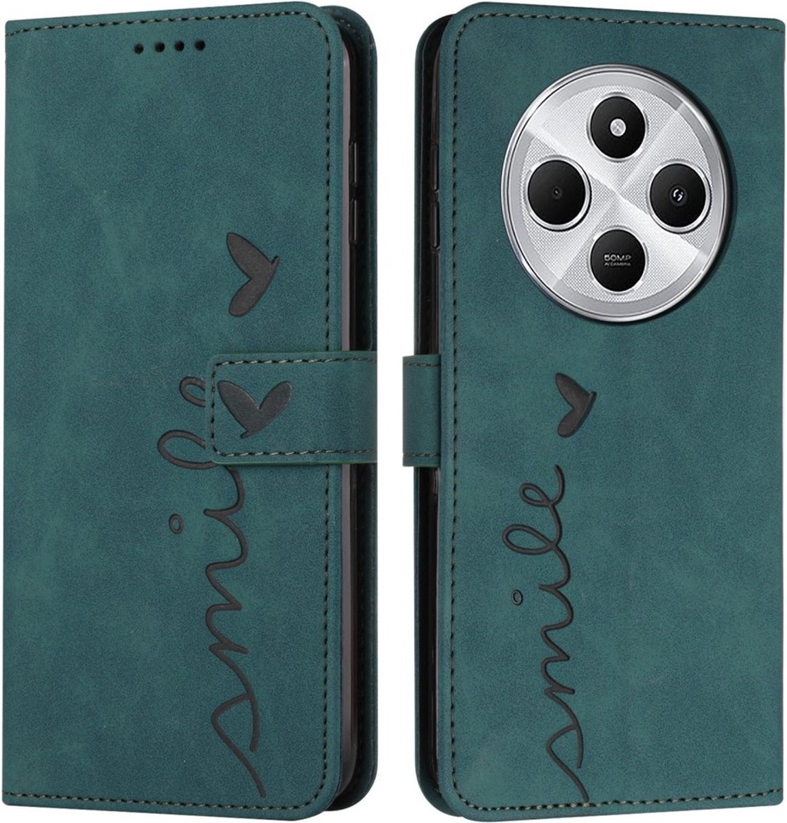 Coverup Hoesje - Geschikt voor Xiaomi Redmi 14C Hoesje - Coverup Smile Book Case - Groen