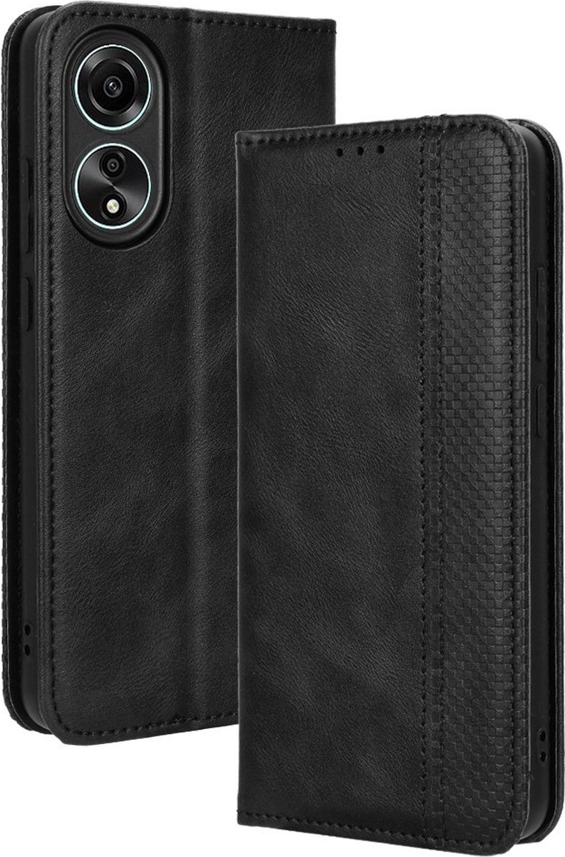 Coverup Hoesje - Geschikt voor OPPO A58 Hoesje - Coverup Vintage Style Book Case - Zwart
