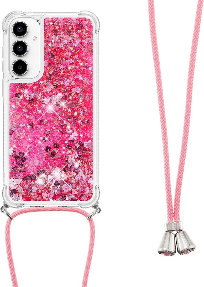 Coverup Hoesje - Geschikt voor Samsung Galaxy A55 Hoesje - Coverup Liquid Glitter Back Cover met Koord - Pink