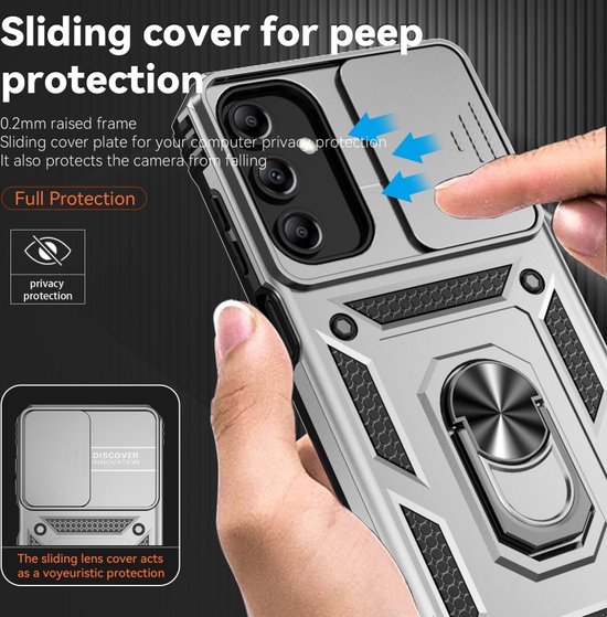 Coverup Ring Kickstand Couverture arrière avec Shield d'appareil photo adapté à la coque Samsung Galaxy A35 - Grijs