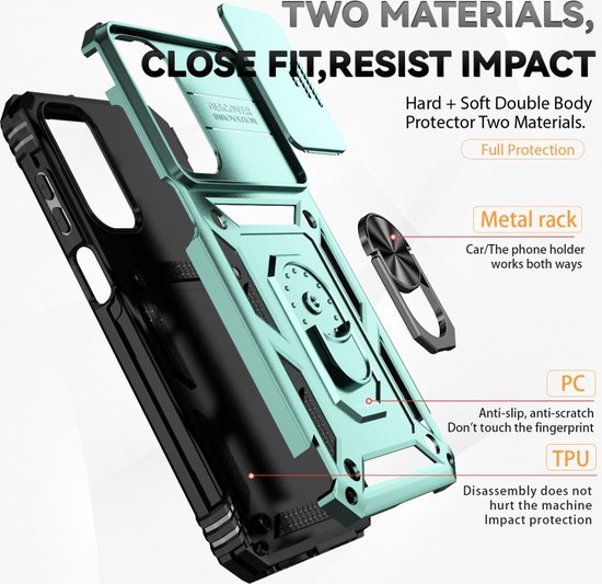 Coverup Ring Kickstand Couverture arrière avec Shield d'appareil photo adapté à la coque Samsung Galaxy A35 - Vert