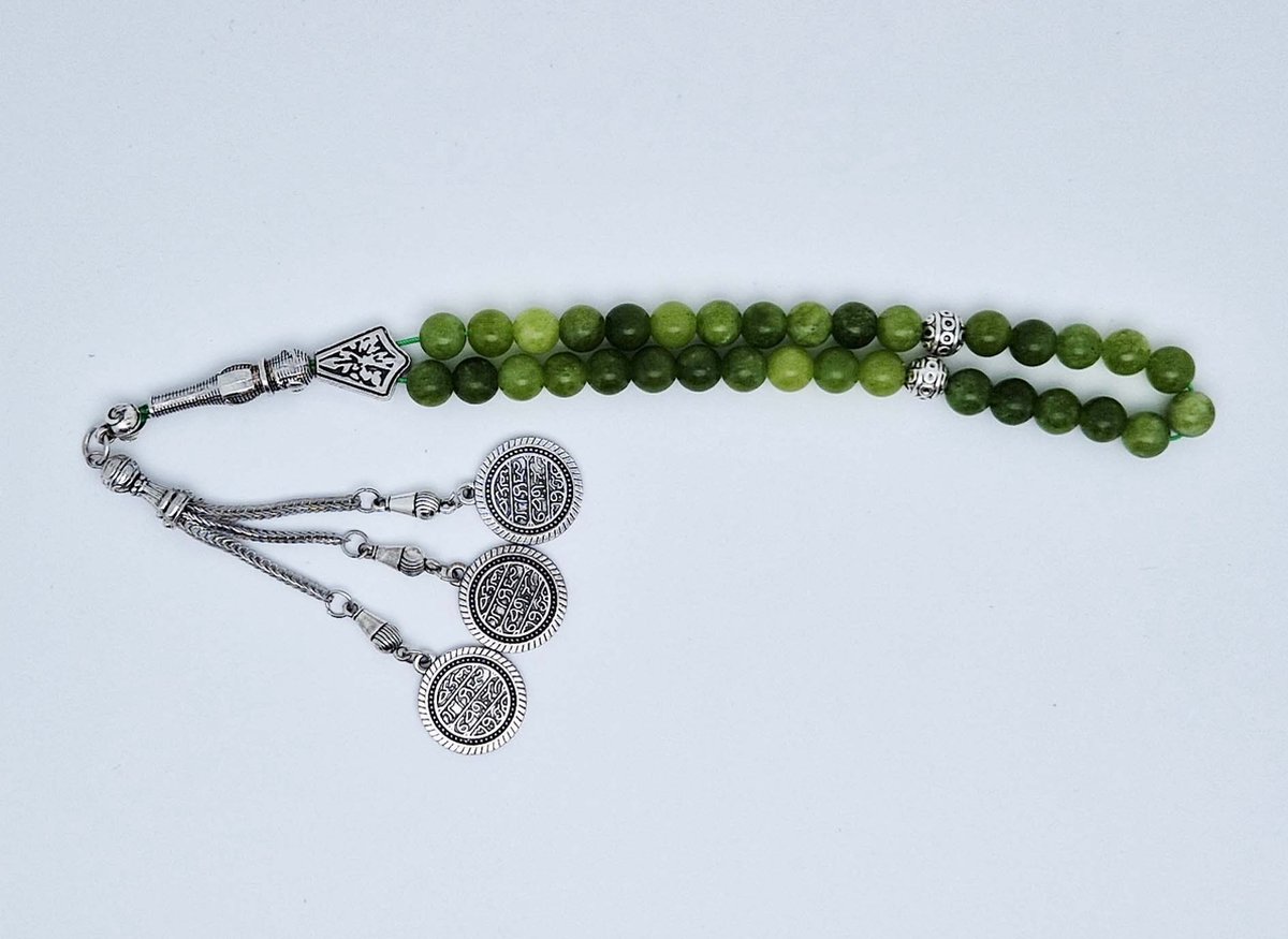 Handgemaakte tesbih "tasbih" natuursteen " Kraal Koreaanse jade" - Aantal kralen 33 - Diameter kralen 8 MM - met metaal tassel "model 9" - Een mooi cadeau-idee