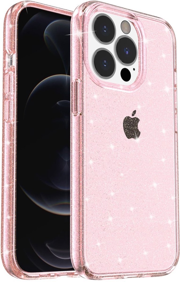 Coverup Hoesje - Geschikt voor iPhone 15 Pro Hoesje - Coverup Glitter TPU Back Cover - Rose Gold