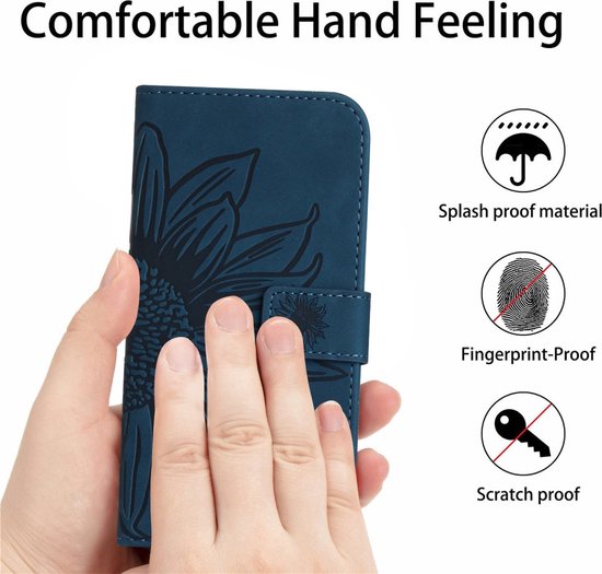 Coverup Hoesje - Geschikt voor Motorola Moto G54 Hoesje - Coverup Zonnebloem Book Case met Koord - Donkerblauw