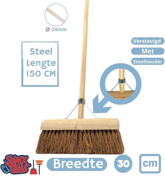 Synx Tools Coco bezem 30cm en Stoffer en Blik met lange steel 95 cm- Bezem - Cocosharen - Zaalveger - stoffer - Kunststof - Hotel Stoffer Blik set - Stoffer en blik sluitend model - Schoonmaakartikelen van Synx Tool — afbeelding 4