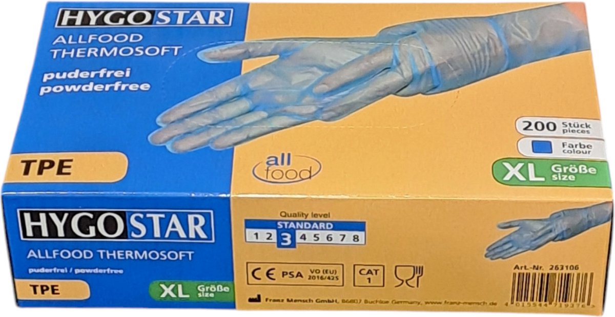 Goedkoopste Hygostar TPE wegwerp handschoen blauw - maat XL - 200 stuks - latexvrij