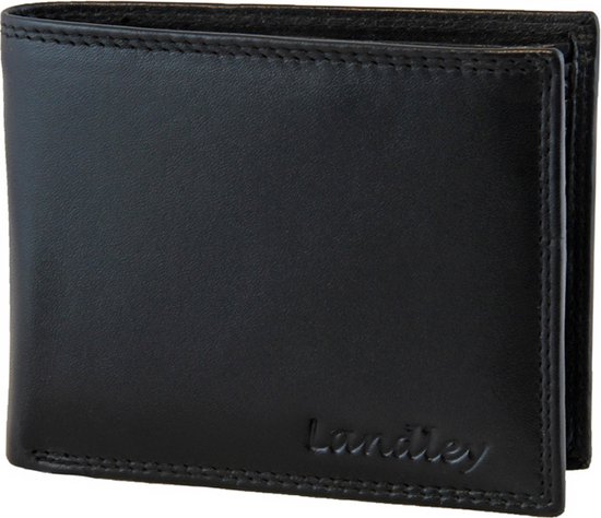 Landley Heren Portemonnee Billfold Leer Compact - Formaat M - RFID - Soepel Nappa Leder - Zwart