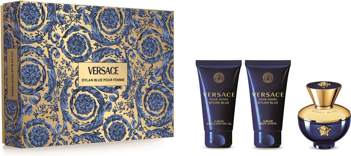 Goedkoopste Versace Dylan Blue pour Femme Giftset - 50 ml eau de parfum spray 50 ml showergel 50 ml bodylotion - cadeauset voor dames