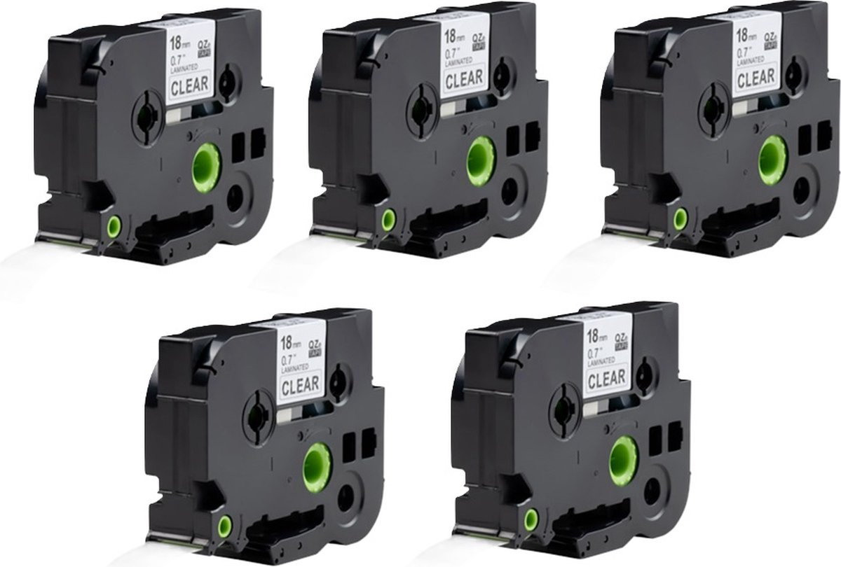 Label Tape Geschikt voor Brother TZe-141 | 18 mm x 8 m | Zwart op Transparant - 5 stuks - Geschikt voor: 1280 1280CB 1280DT 1280VP 1290 1290DT 1290VP 2400 2400E 2420PC 2430PC 2430PC (black) 2450 2450CC 2450DX 2500PC 2730VP 3600 530 540 550 7100VP