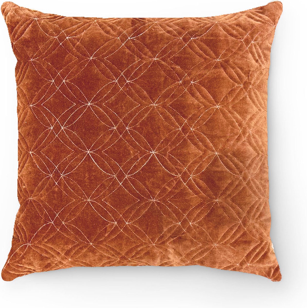 by Mooss - Sierkussen 50 x 50 cm - Velours - Doorgestikt - Kastanje - Oranje - Inclusief binnenkussen