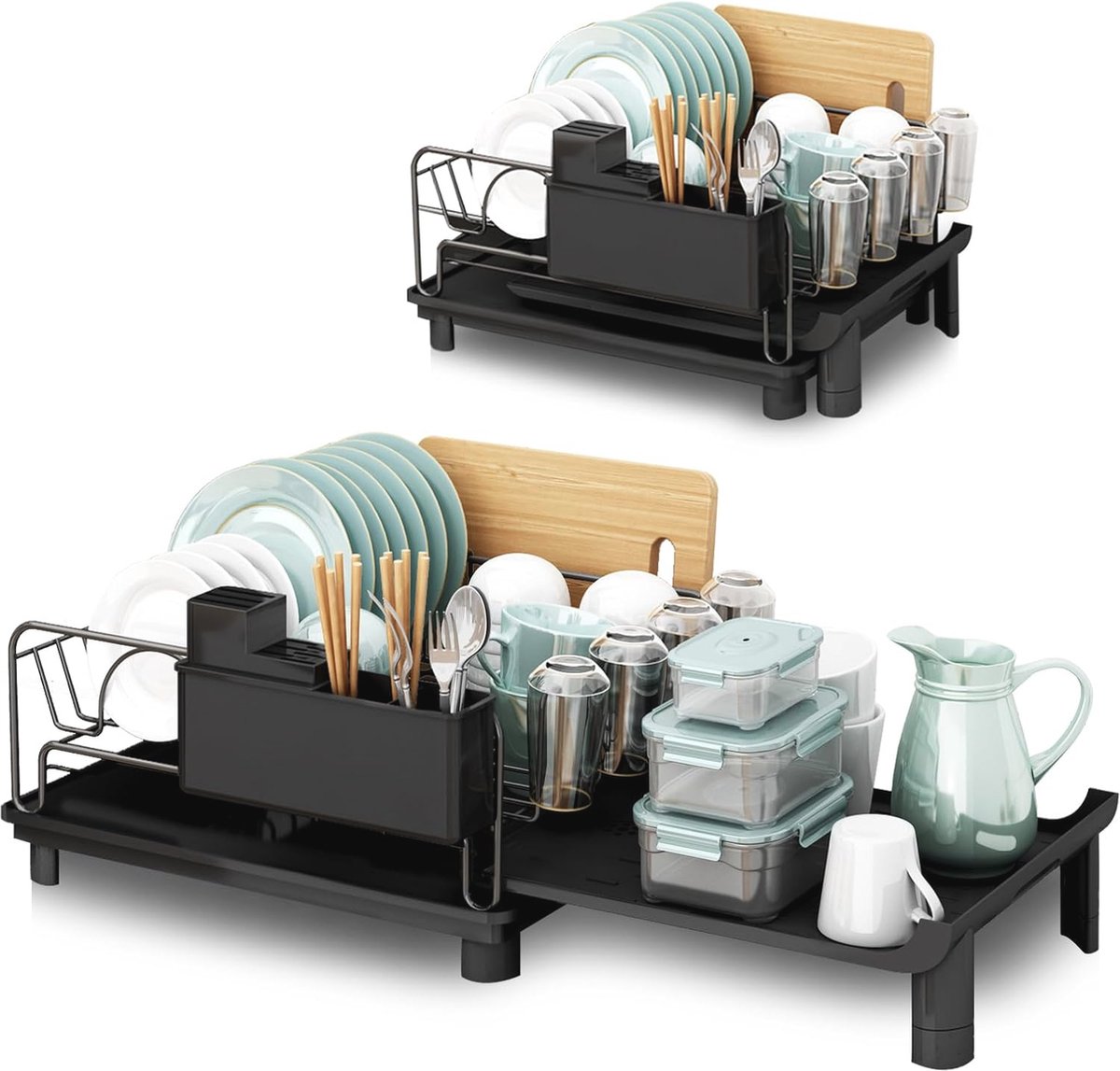 Goedkoopste Uitbreidbaar Afdruiprek met Lekbak - Zwart Metaal, Ruimtebesparend en Duurzaam - Perfect voor Keuken en Aanrecht