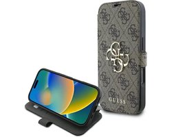 Guess 4G Big Metal Logo Book Wallet Case hoesje voor Apple iPhone 16 Plus - Bruin